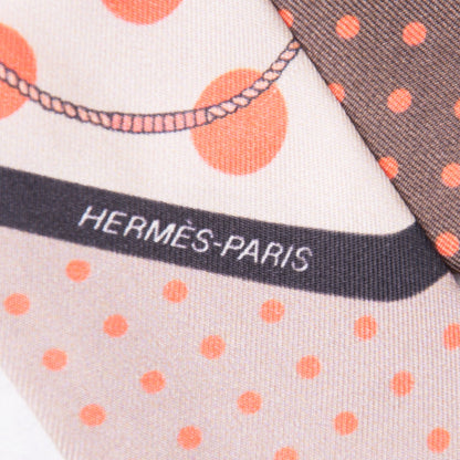 Hermes Silk Clic Clac a Pois Twilly Rose Nacre Marron Corail 5 of 7