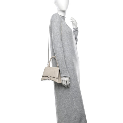 Balenciaga Shiny Calfskin Monochrome Crocodile Embossed Small Hourglass Top Handle Bag Nacre 2 of 13