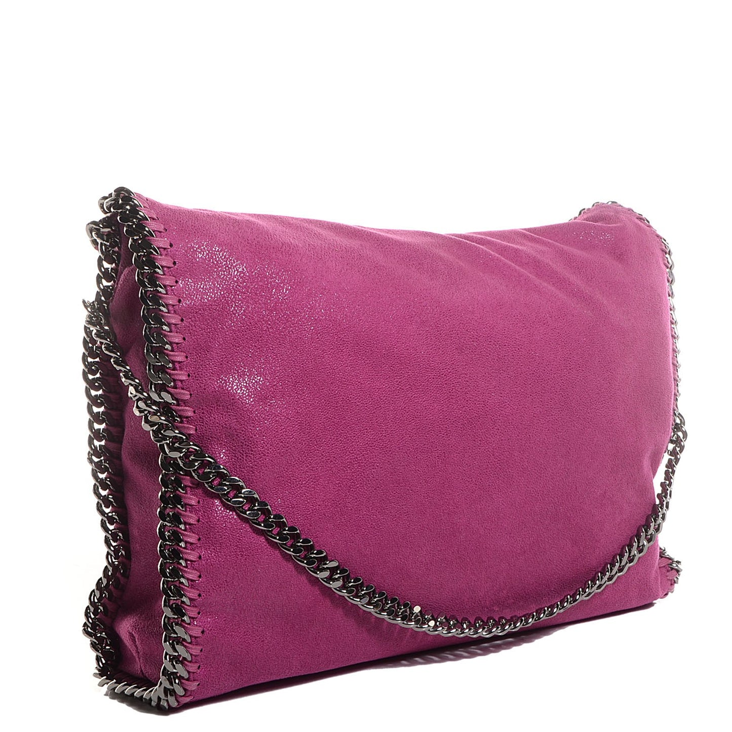 Faux Leather Shaggy Deer Falabella Small Fold Over Tote Pink