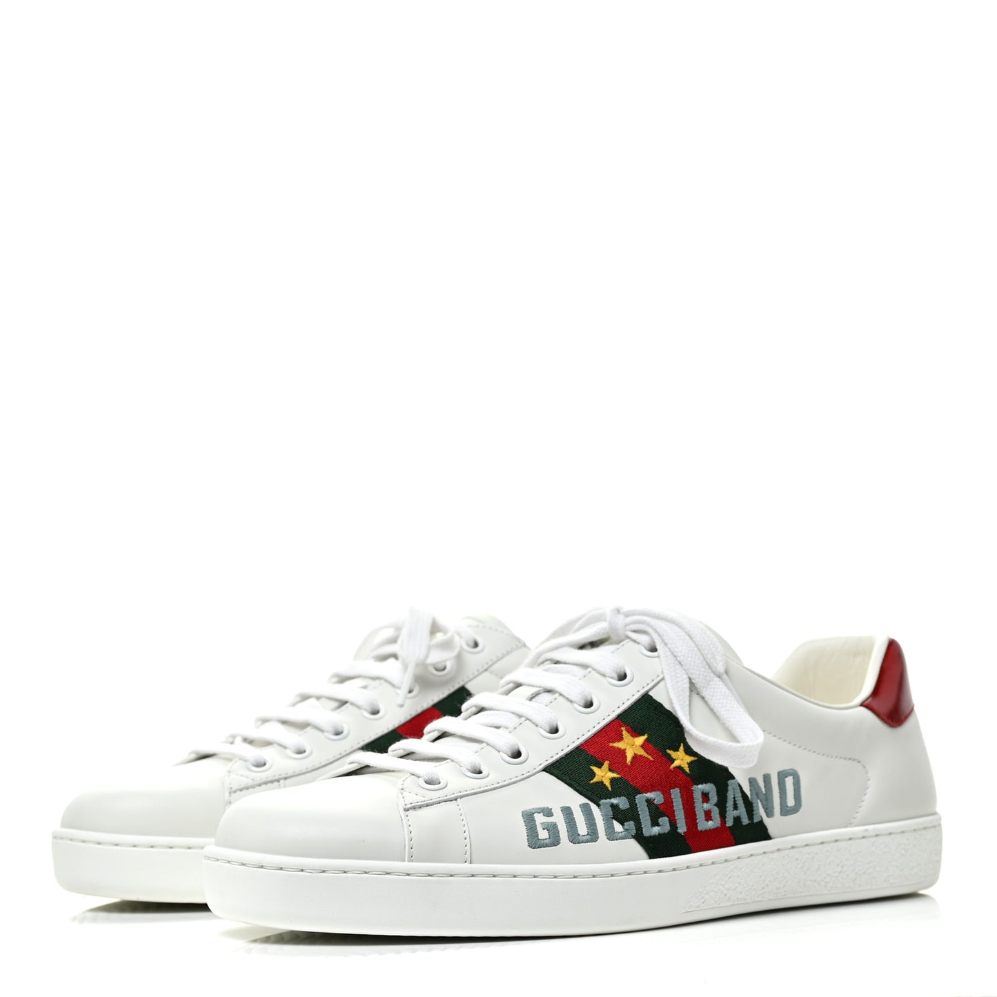 Calfskin Web Mens Gucci Band Ace Sneakers 8.5 White
