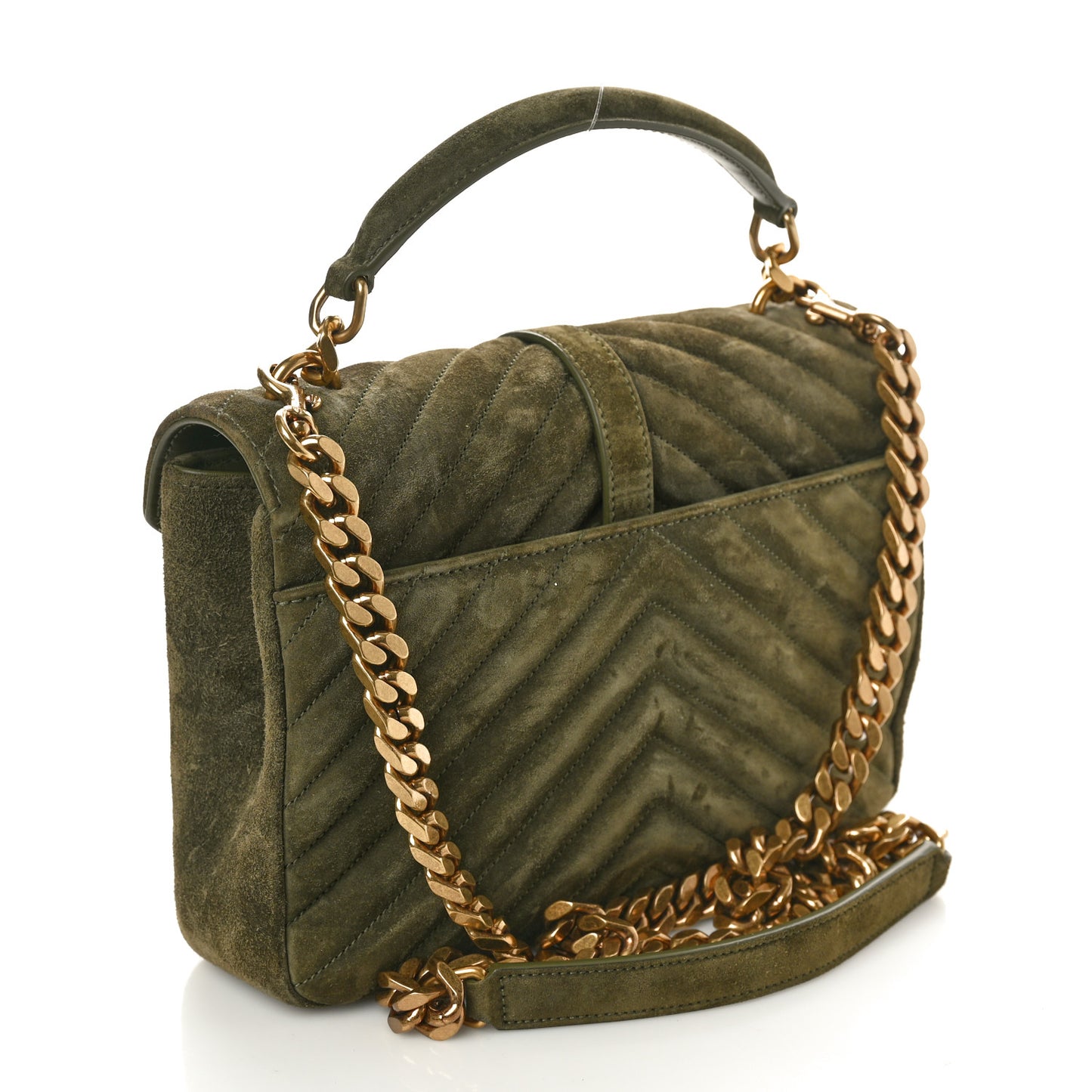 Suede Matelasse Chevron Monogram Medium College Bag Loden Green