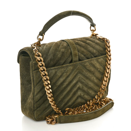Saint Laurent Suede Matelasse Chevron Monogram Medium College Bag Loden Green 3 of 10
