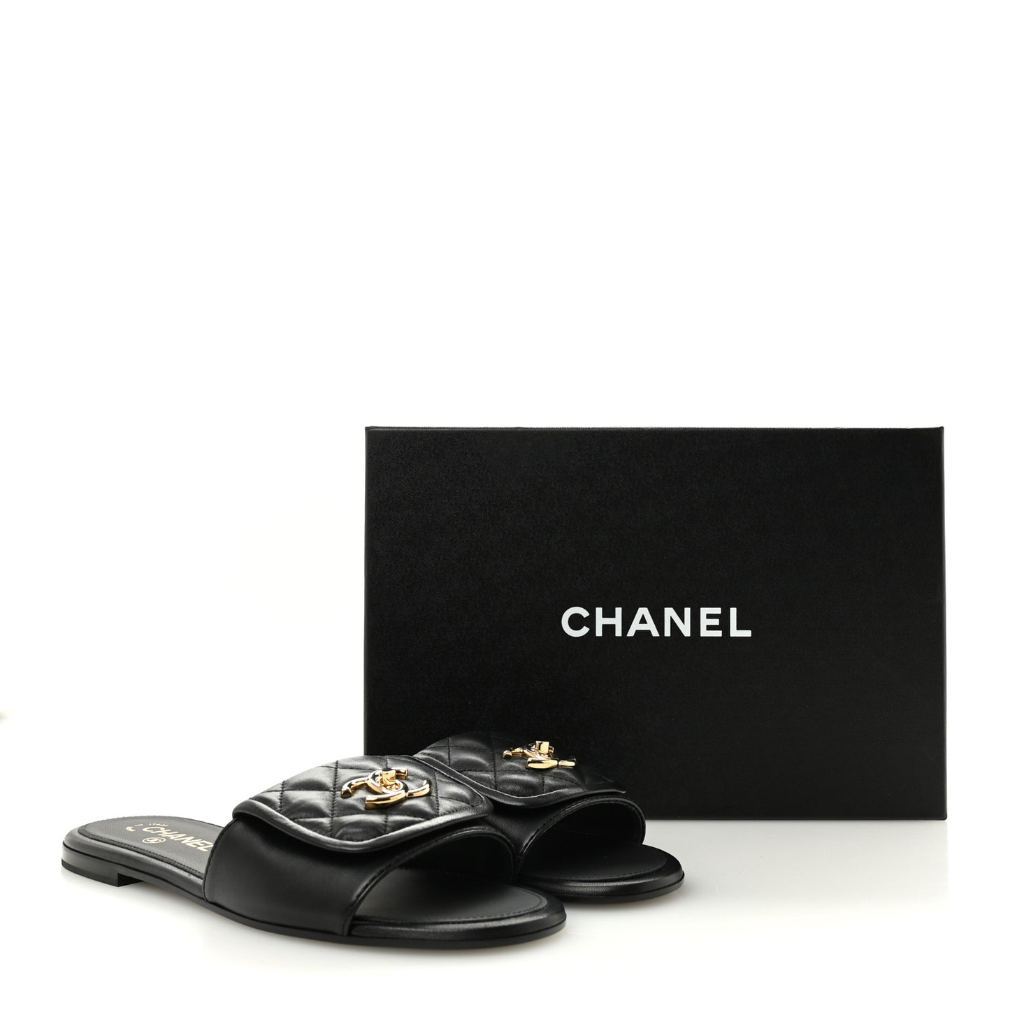 Lambskin Quilted Turnlock Flat Mules 39 Black 39.5 Black