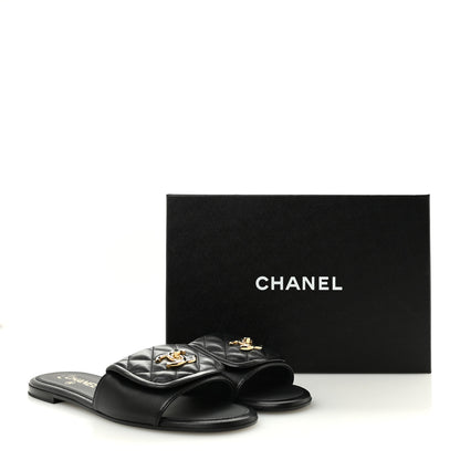 Chanel Lambskin Quilted Turnlock Flat Mules 39 Black 39.5 Black 10 of 10