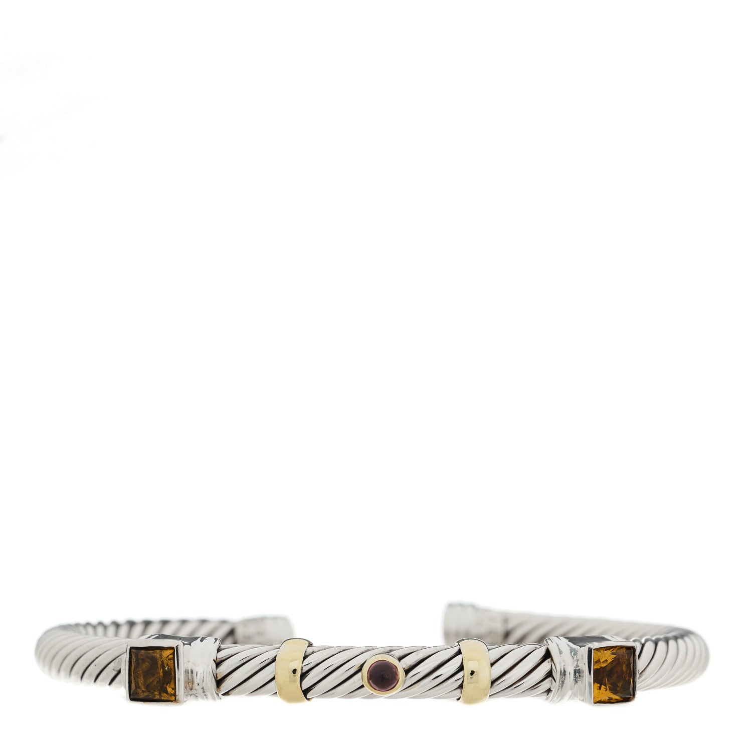 David Yurman Sterling Silver 14K Yellow Gold Citrine Pink Tourmaline 5mm Cable Renaissance Cuff Bracelet 1 of 3