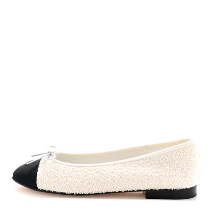 Chanel Cotton Tweed Grosgrain Cap Toe Ballerina Flats 40 White 1 of 12