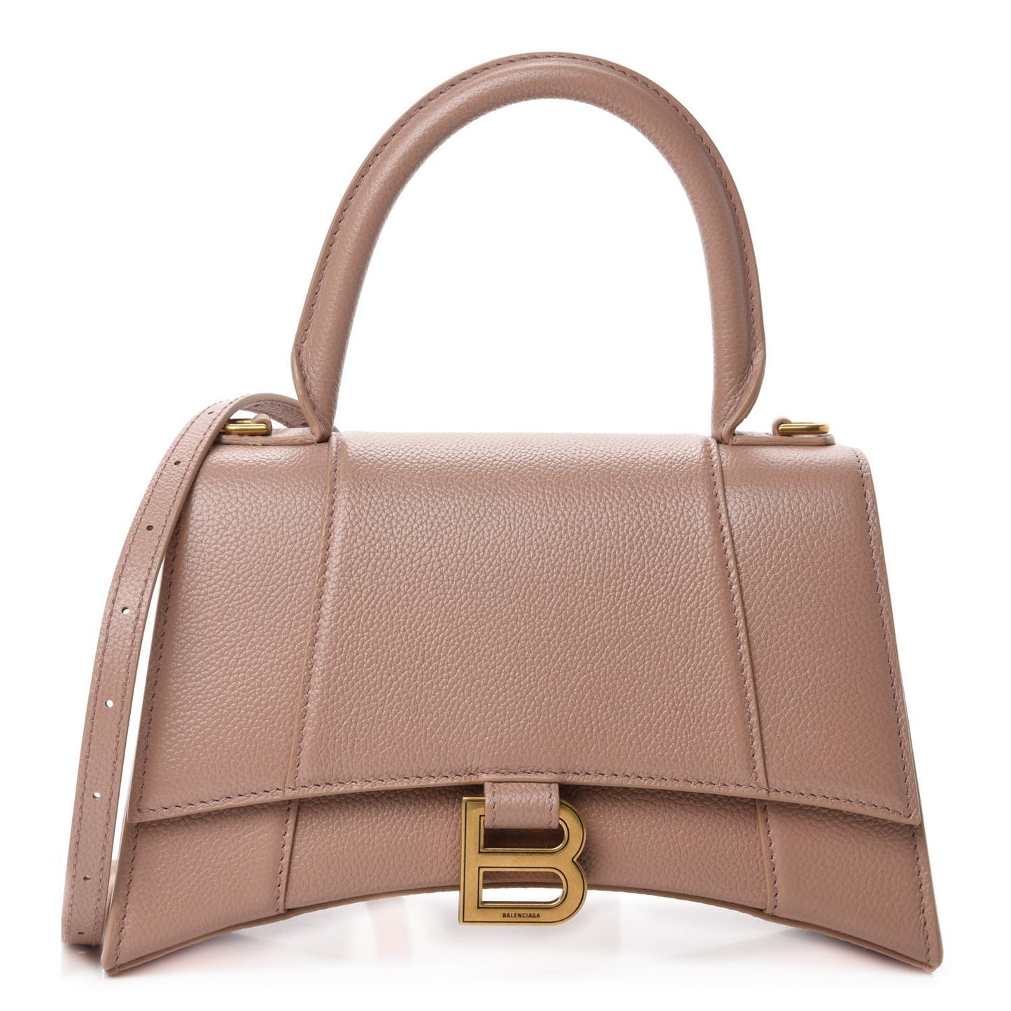 Grained Calfskin Small Hourglass Top Handle Bag Nude Beige