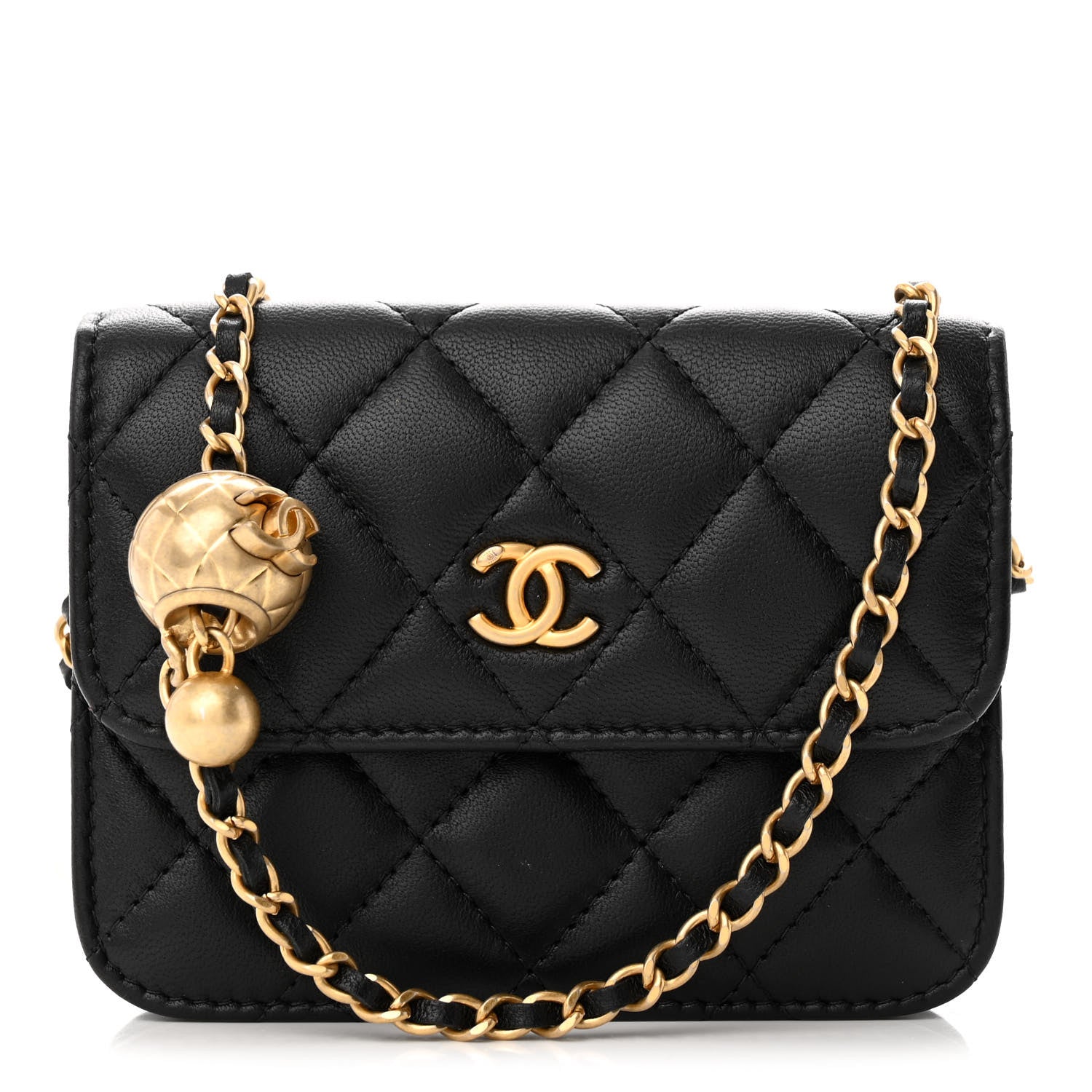 Chanel Lambskin Quilted Pearl Crush Clutch With Chain Black 1 of 10