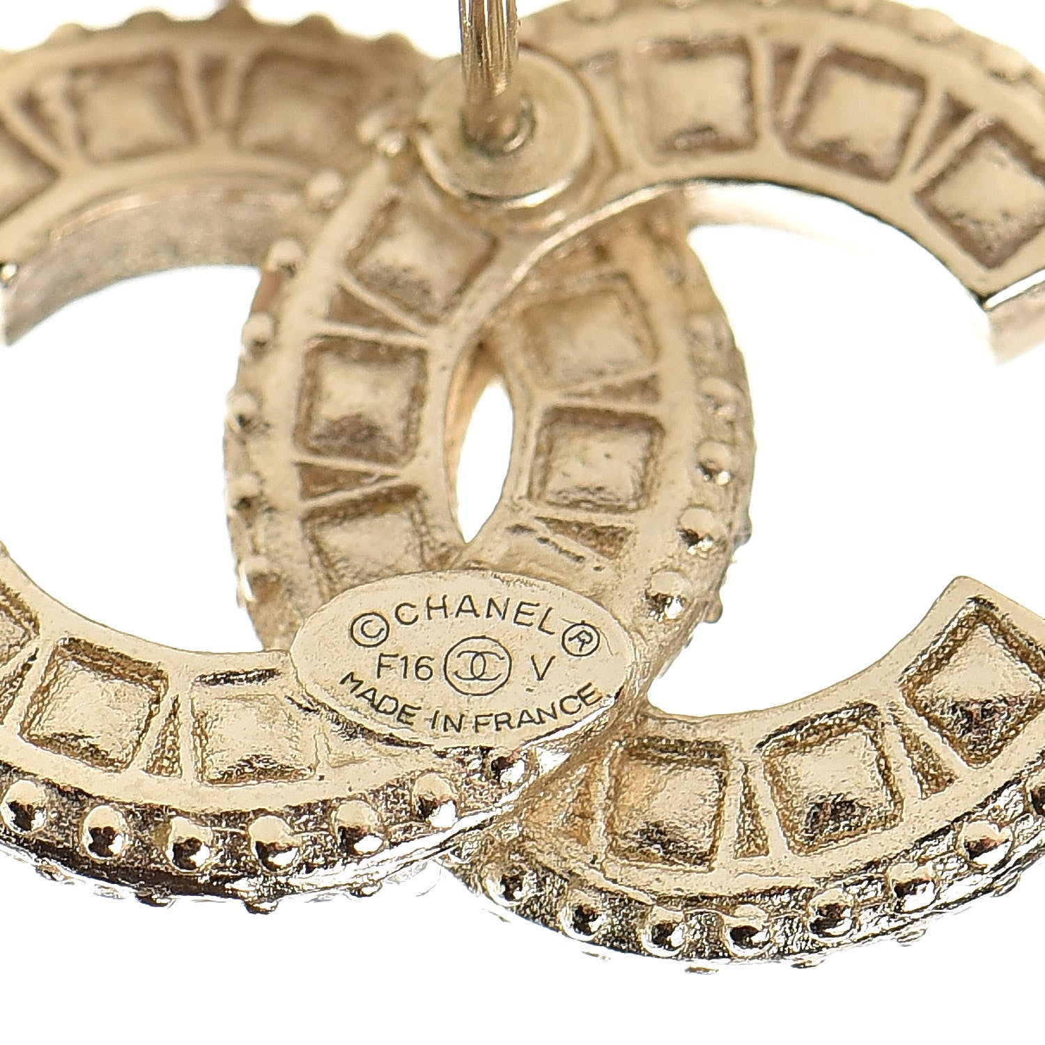 Chanel Crystal Timeless CC Earrings Light Gold 4 of 4
