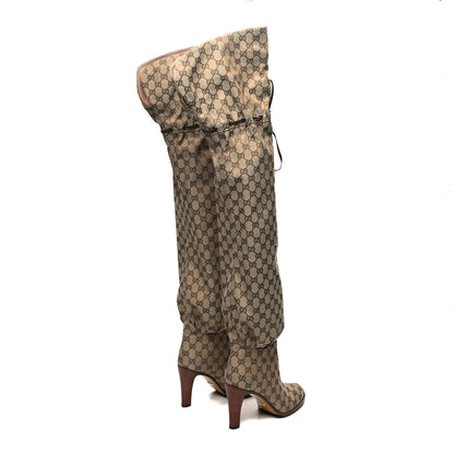 Gucci Monogram Over the Knee Boots 40 Beige Ebony 4 of 6