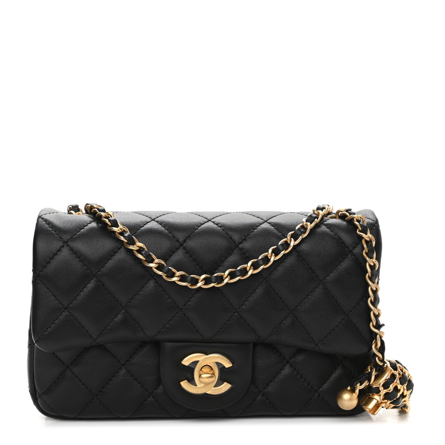 Lambskin Quilted Mini Rectangular Pearl Crush Flap Black