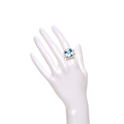 David Yurman Sterling Silver Diamond Blue Topaz 14mm Albion Ring 52 6 2 of 5