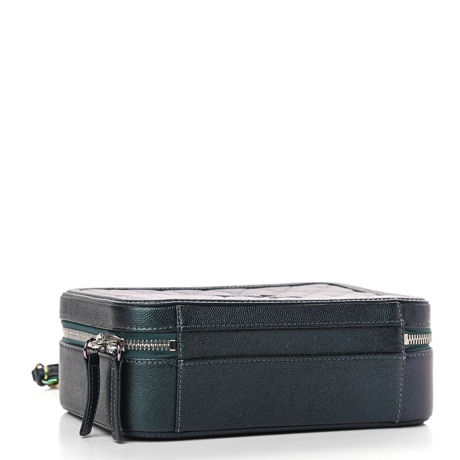 Chanel Iridescent Caviar Quilted Medium CC Filigree Vanity Case Dark Turquoise 4 of 9