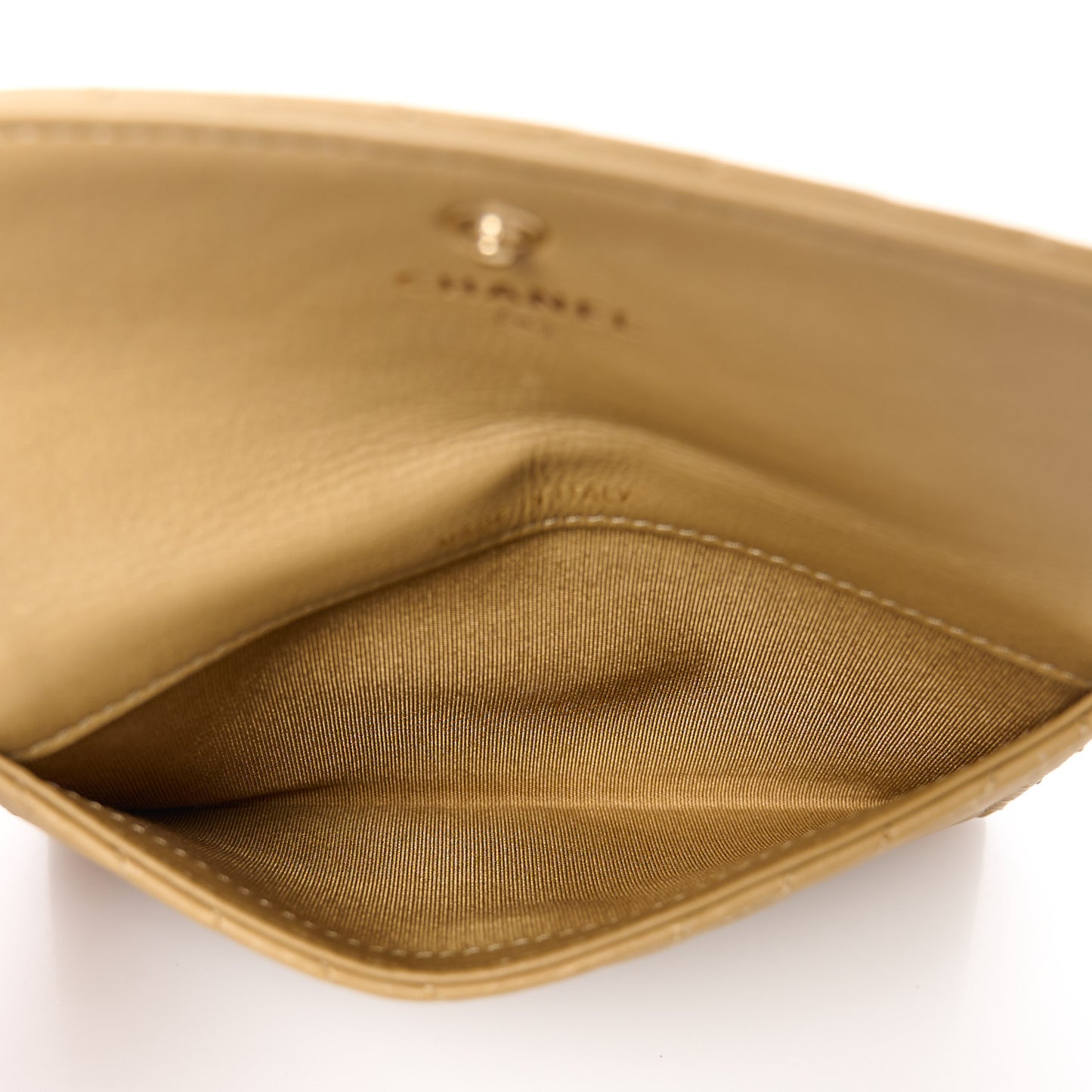 Aged Calfskin Chevron Quilted Flap Card Holder Beige