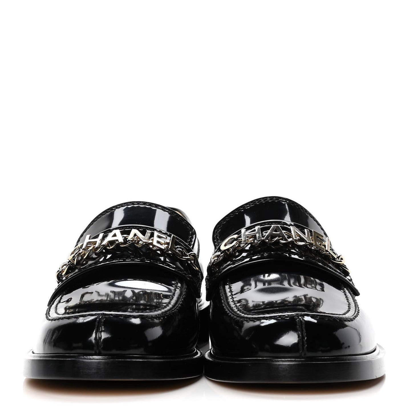 Shiny Calfskin Logo Loafers 38.5 Black