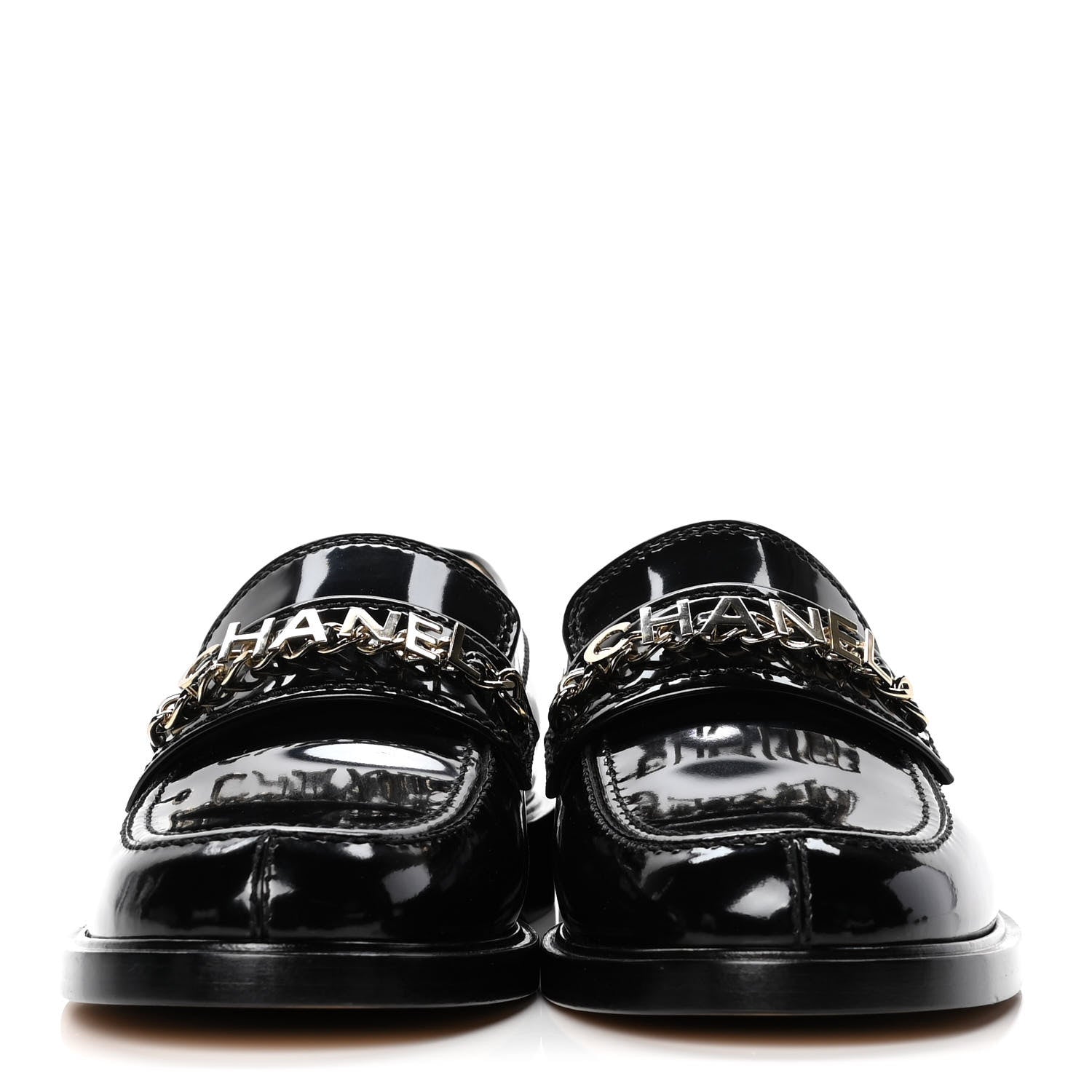 Chanel Shiny Calfskin Logo Loafers 38.5 Black 2 of 10