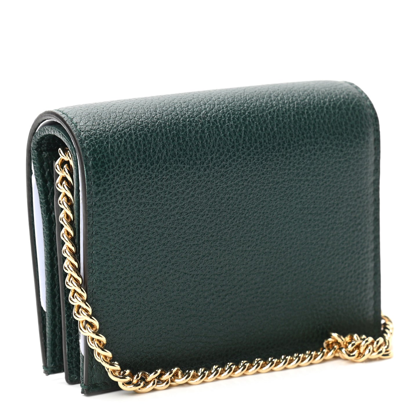 Grainy Calfskin Zumi Chain Card Case Wallet Vintage Green