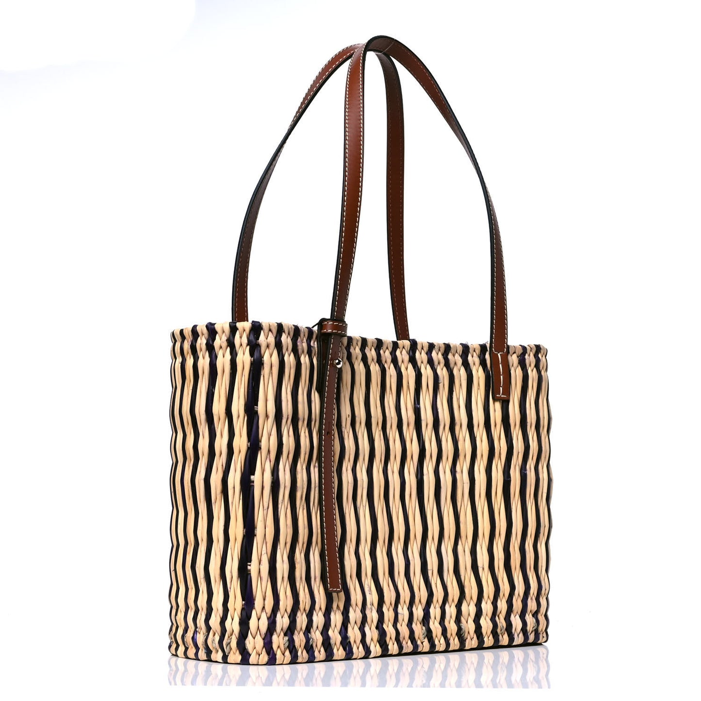 Raffia Paula's Ibiza Reed Square Basket Tote Bag Natural Black Pecan
