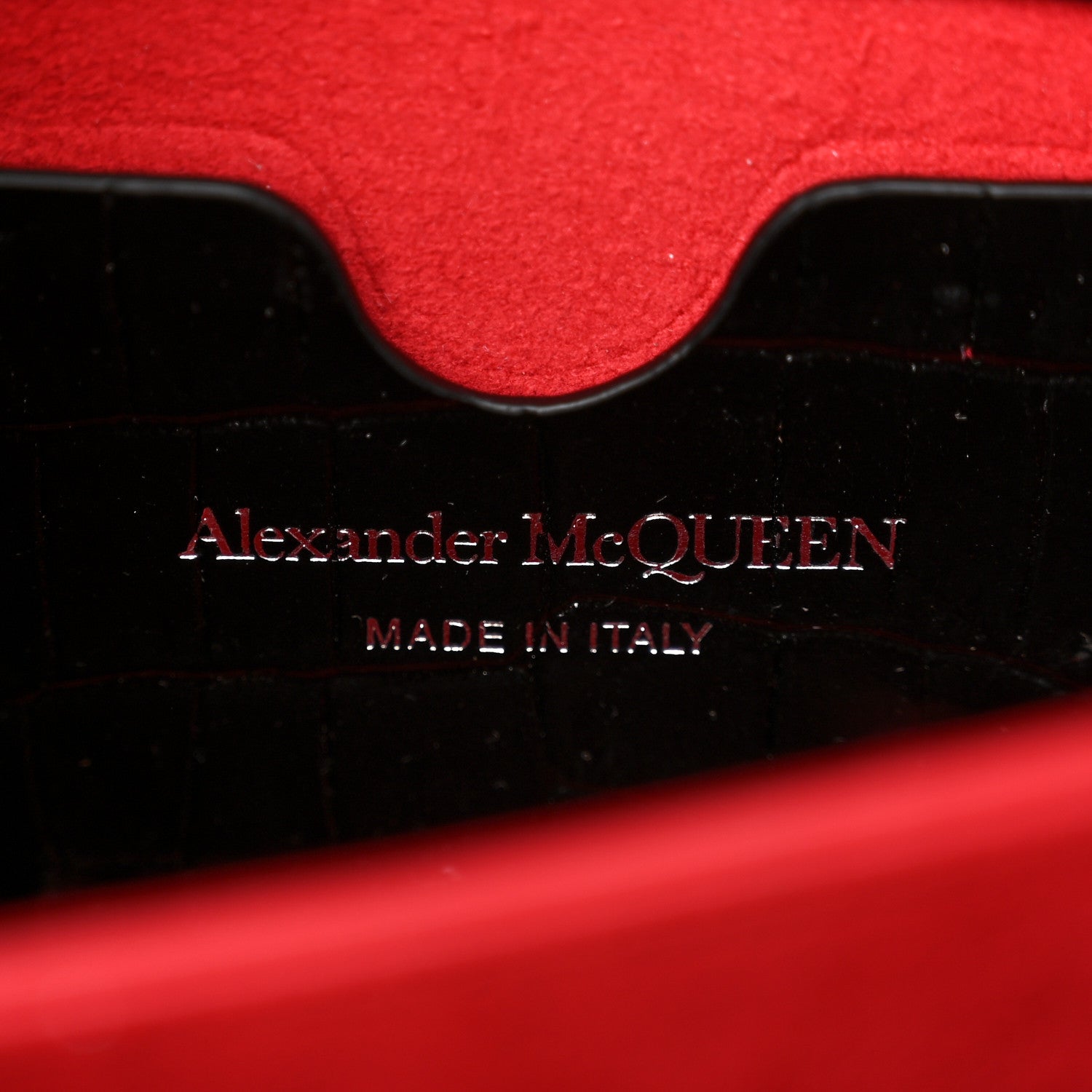 Alexander McQueen Shiny Calfskin Crocodile Embossed Knuckle Jeweled Crossbody Black 6 of 10