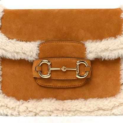 Gucci Suede Shearling Horsebit 1955 Shoulder Bag Honey Beige Milk 8 of 10