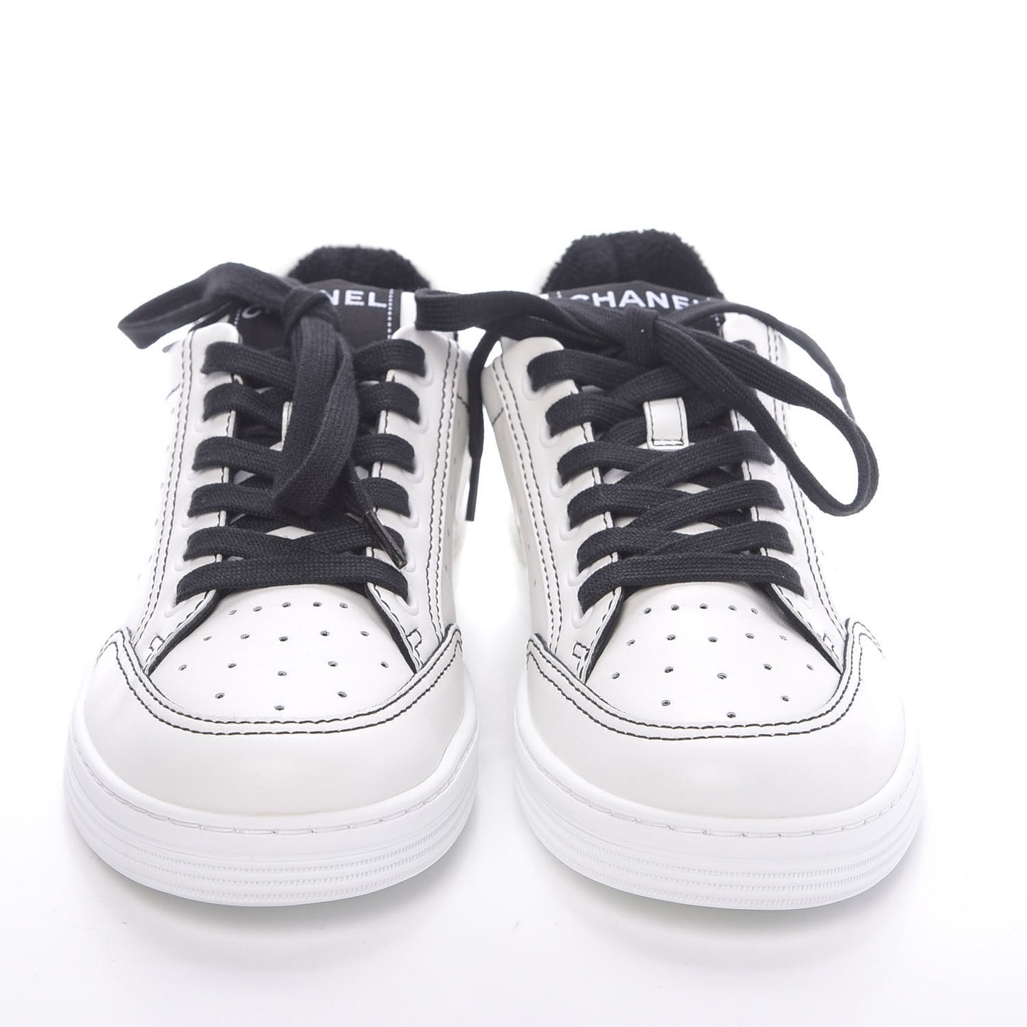 Calfskin Womens Logo Sneakers 37 White Black