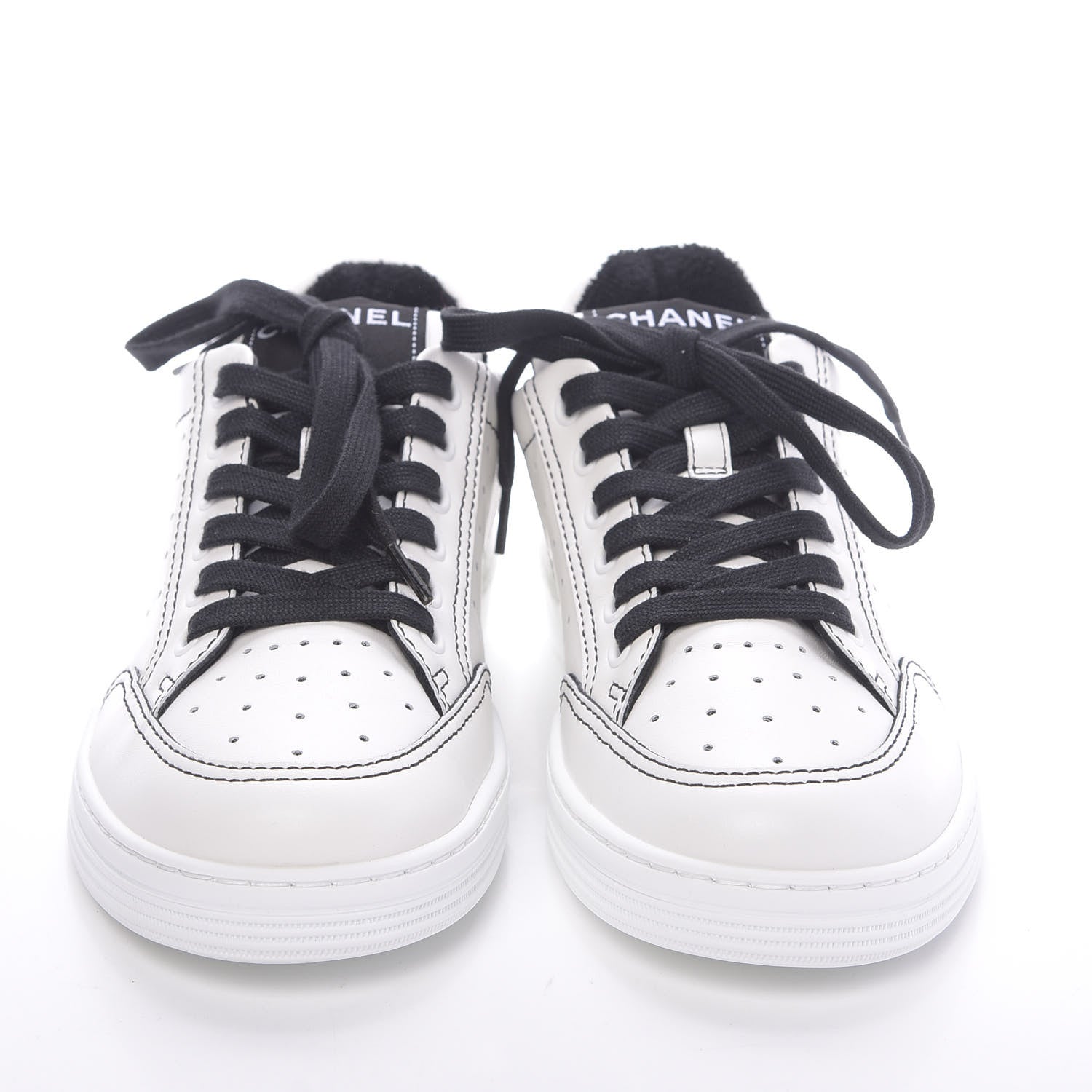 Chanel Calfskin Womens Logo Sneakers 37 White Black 2 of 10