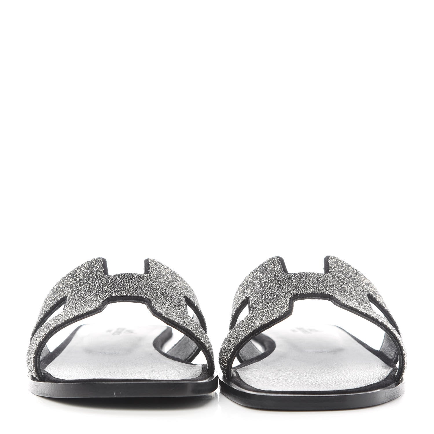 Hermes Suede Goatskin Crystal Powder Oran Sandals 37 Black 2 of 8