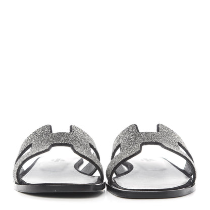 Hermes Suede Goatskin Crystal Powder Oran Sandals 37 Black 2 of 8
