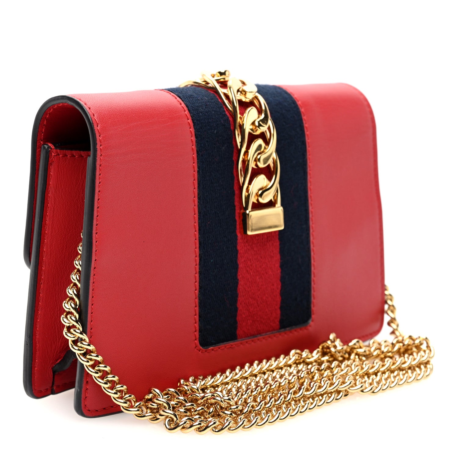 Gucci Calfskin Super Mini Sylvie Chain Shoulder Bag Hibiscus Red 3 of 10