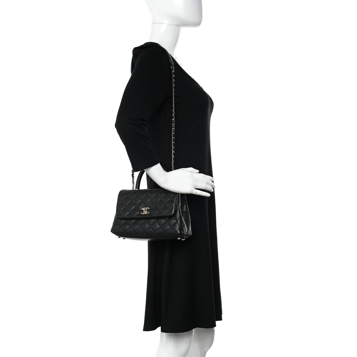 Caviar Quilted Mini Coco Handle Flap Black