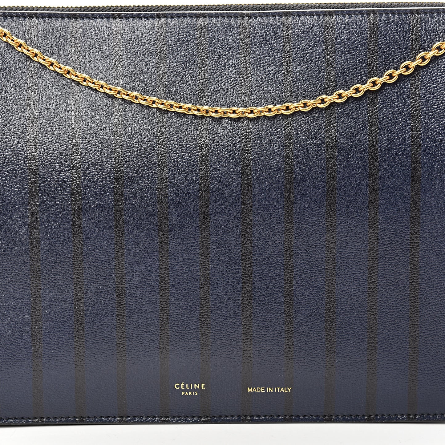 Grained Calfskin Striped Tri-Fold Clutch Midnight