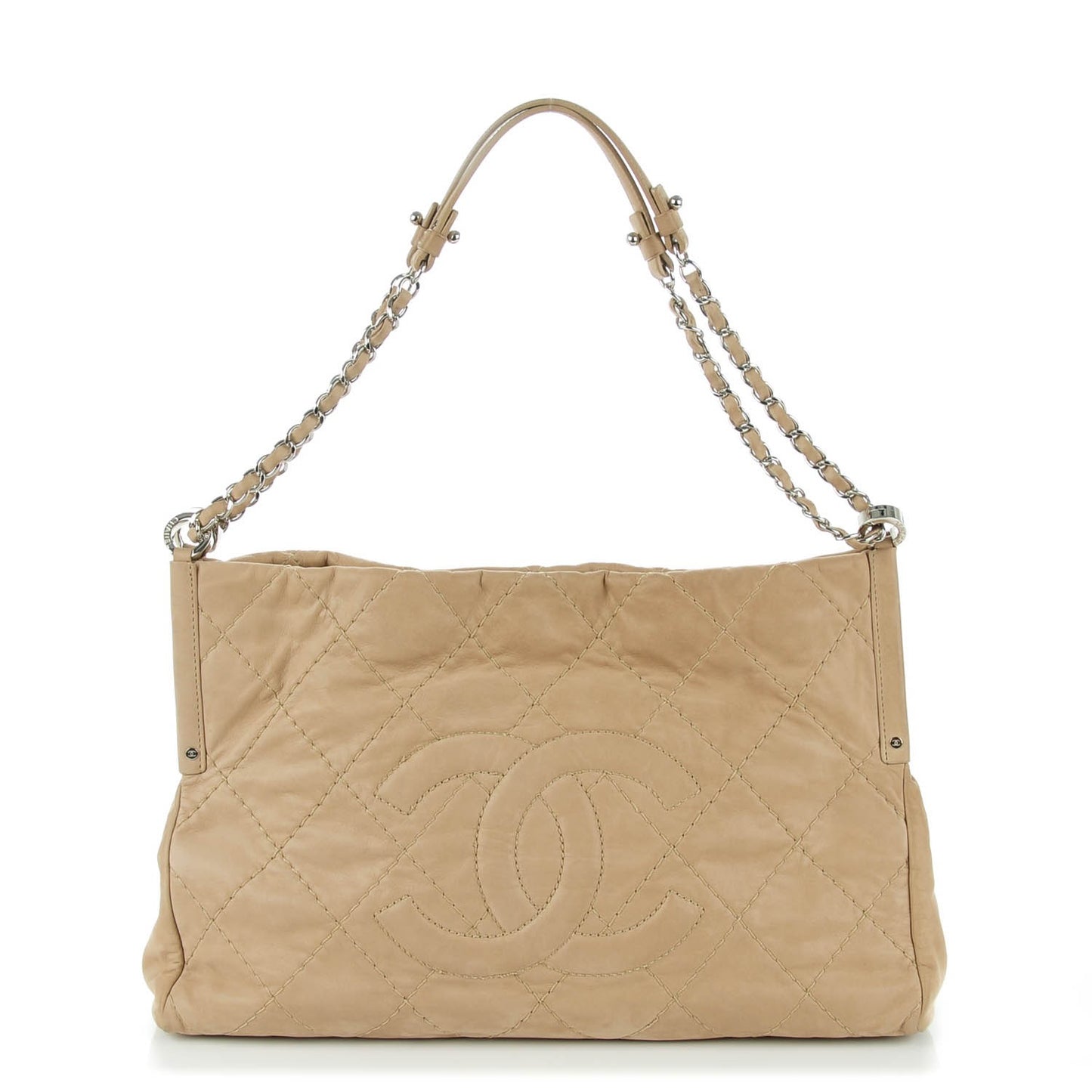 Iridescent Calfskin Small Sea Hit Tote Light Beige
