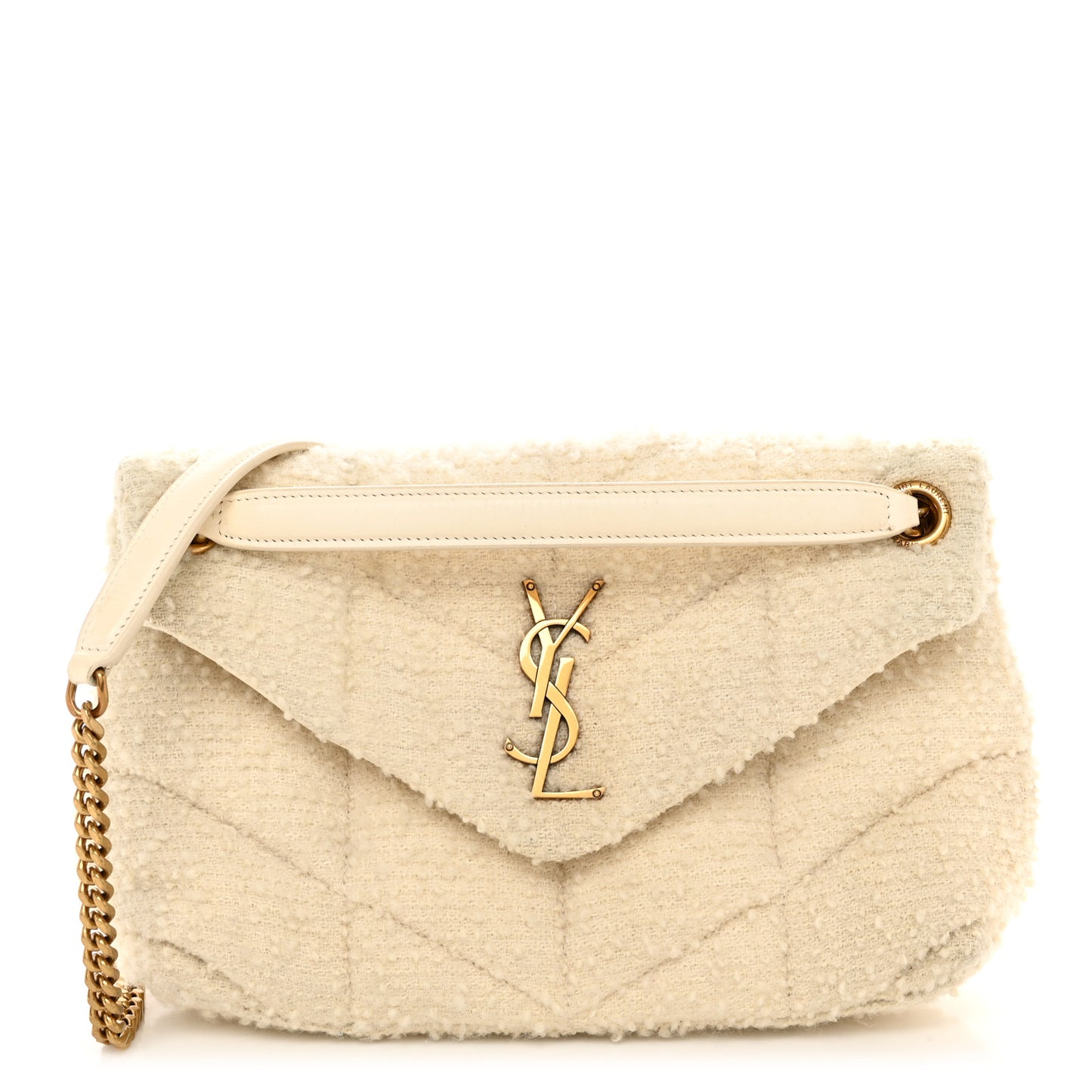 Boucle Tweed Quilted Small Loulou Puffer Monogram Chain Satchel Crema Soft