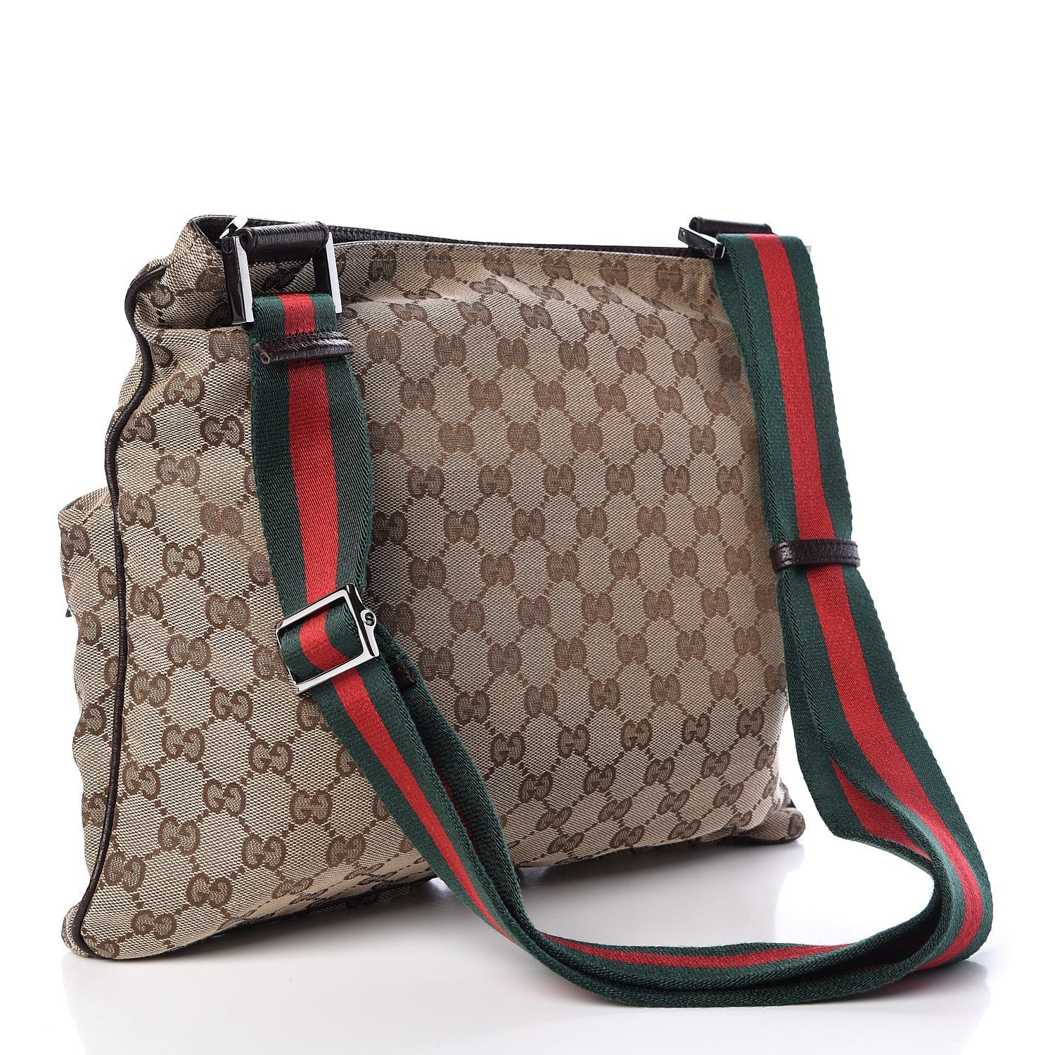 Gucci Monogram Web Medium Double Pocket Messenger Bag Dark Brown 3 of 10