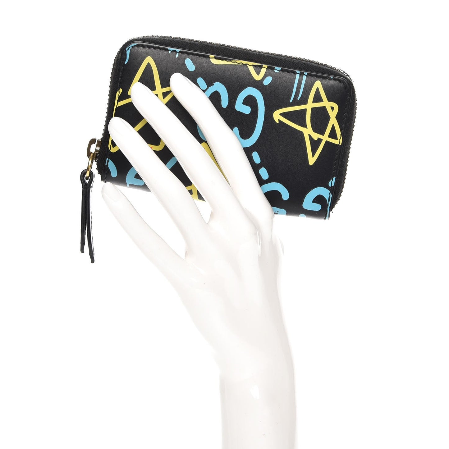 Calfskin GucciGhost Zip Around Card Case Black New Acquamarine