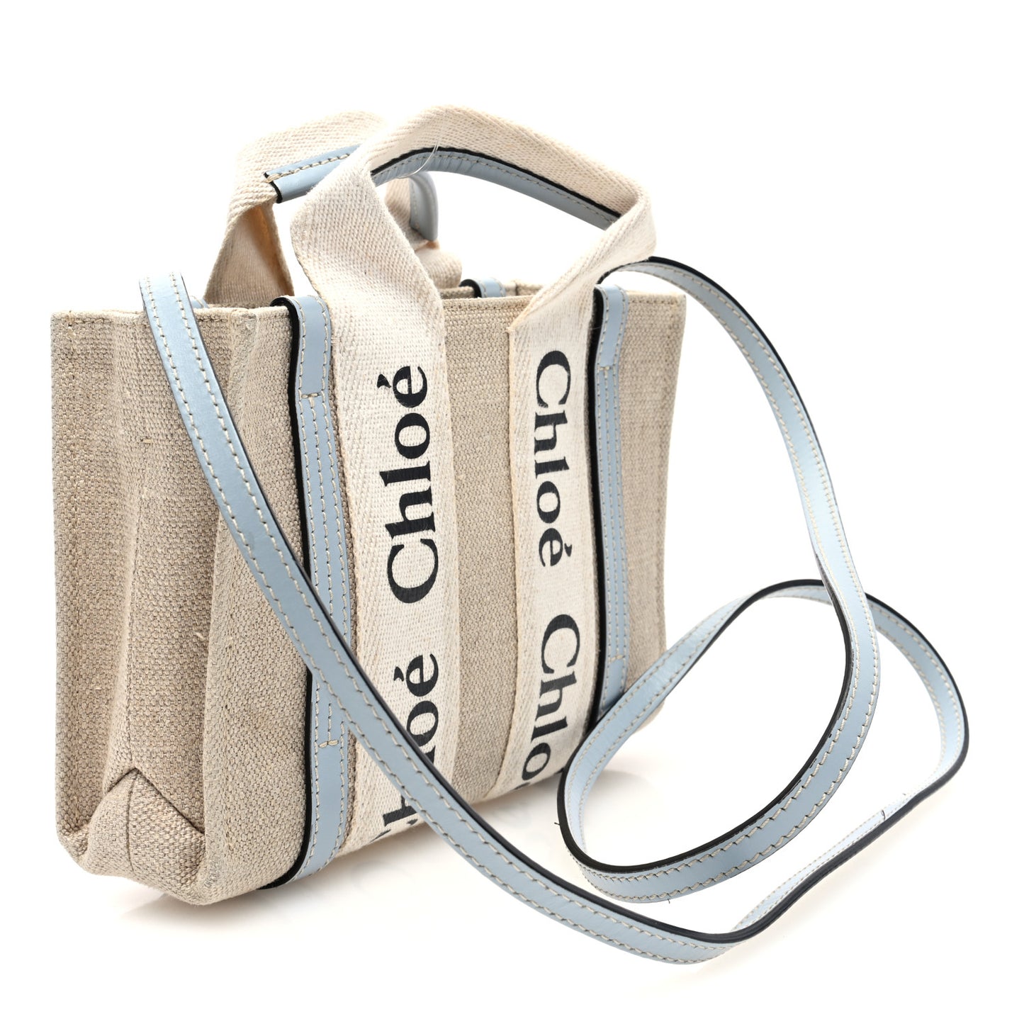 Cotton Calfskin Mini Woody Ribbon Tote White Blue