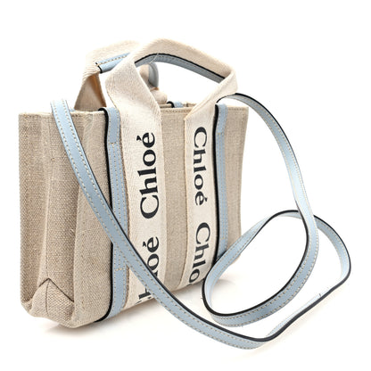 Chloe Cotton Calfskin Mini Woody Ribbon Tote White Blue 3 of 10