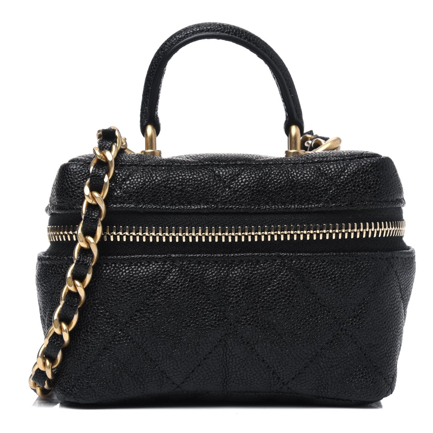 Caviar Quilted Mini Top Handle Vanity With Chain Black