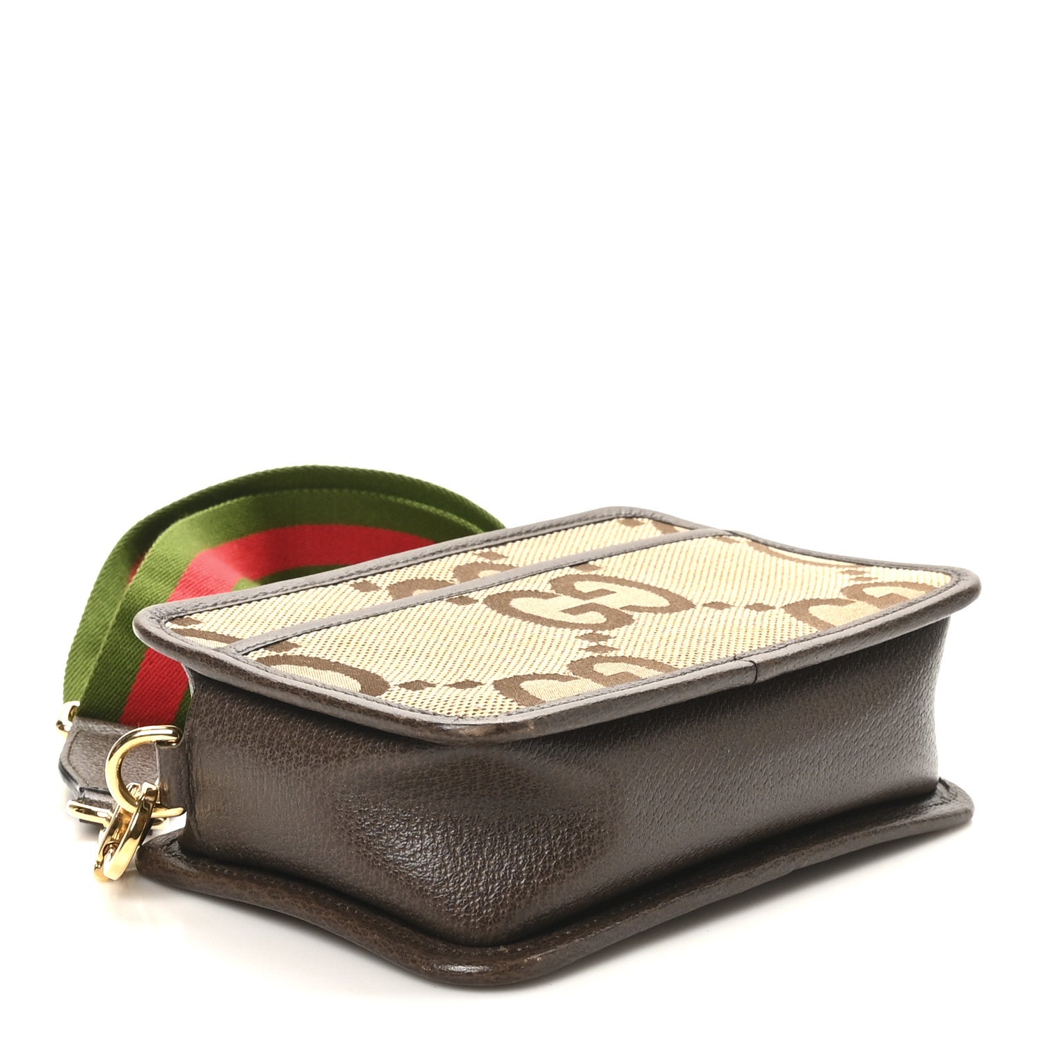 Gucci Monogram Jumbo GG Textured Dollar Calfskin Web Mini Crossbody Bag Camel Ebony New Acero 4 of 10