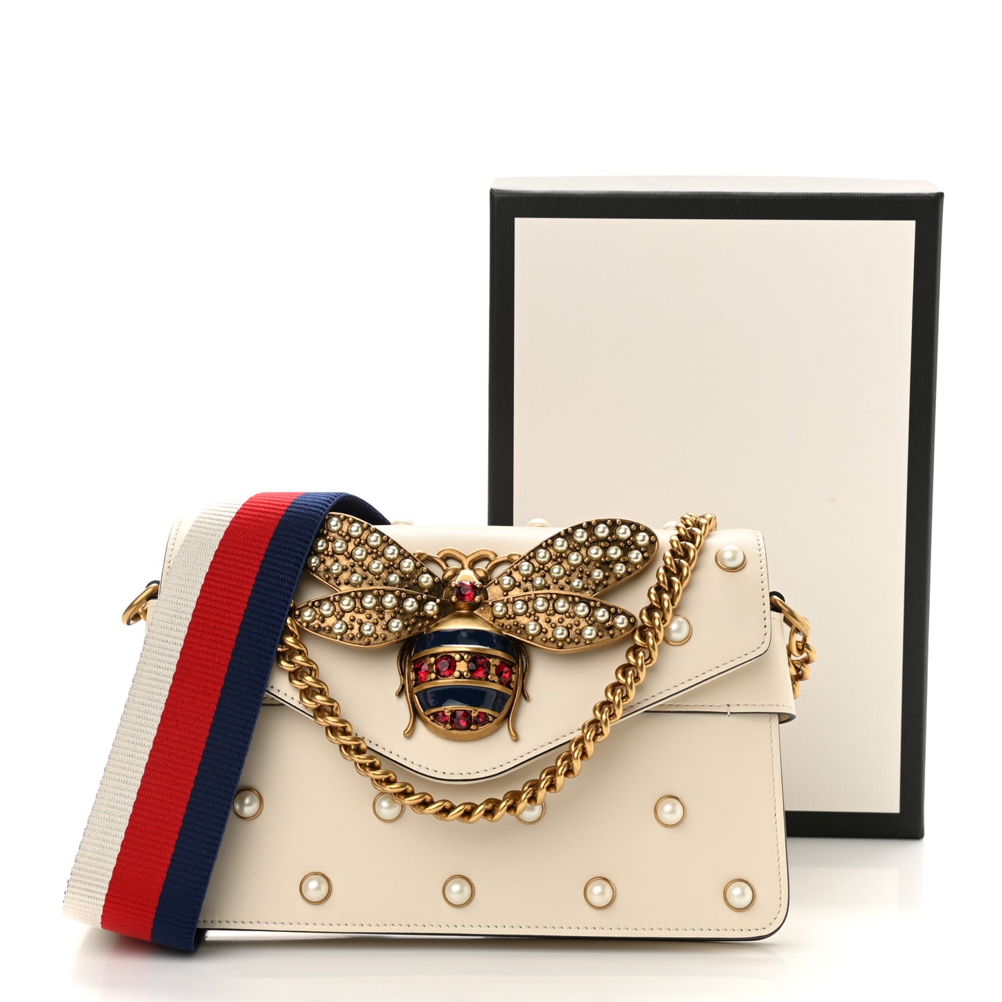 Nappa Pearl Studded Mini Queen Margaret Broadway Shoulder Bag Mystic White