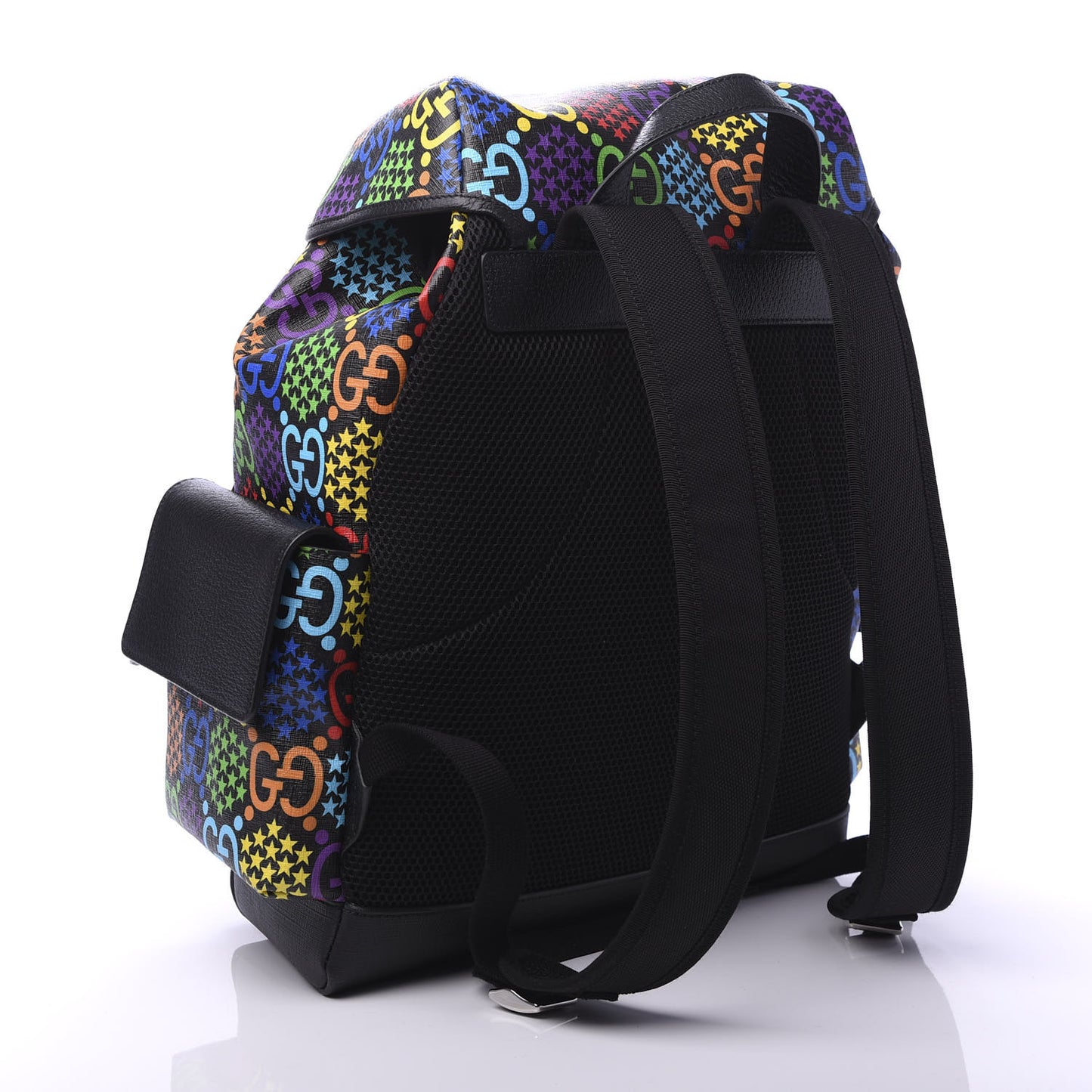 GG Supreme Monogram Psychedelic Medium Double Buckle Backpack Black Multicolor