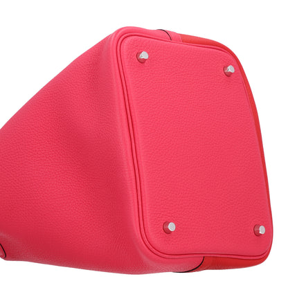 Hermes Taurillon Clemence Casaque Picotin Lock 22 MM Rouge De Coeur Rose Extreme Bleu Zanzibar 9 of 10