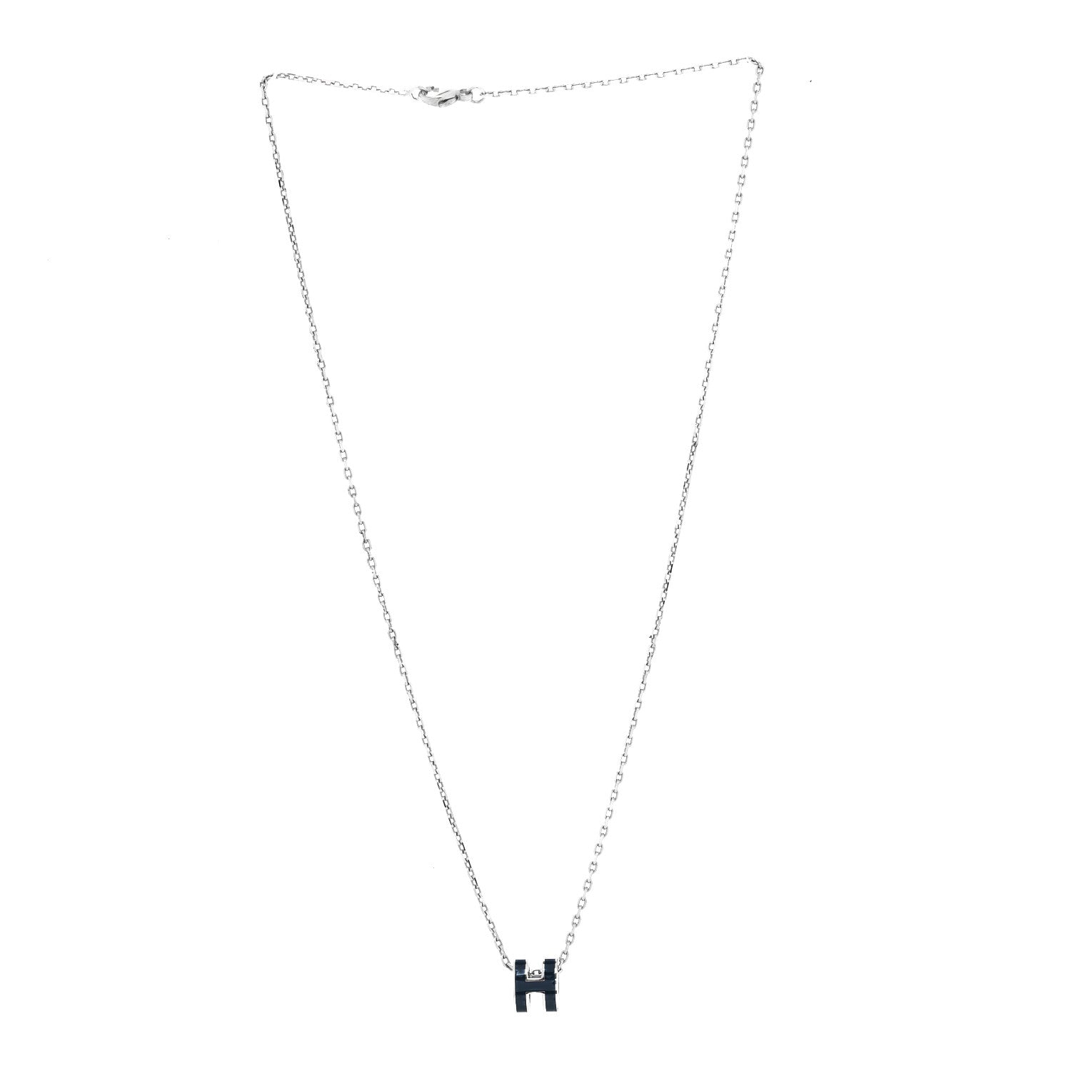 Hermes Lacquered Palladium Mini Pop H Pendant Necklace Bleu Fonce 3 of 4