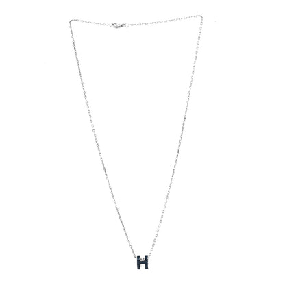 Hermes Lacquered Palladium Mini Pop H Pendant Necklace Bleu Fonce 3 of 4