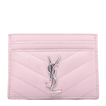 Saint Laurent Grain De Poudre Matelasse Chevron Monogram Credit Card Case Pale Pink 2 of 22