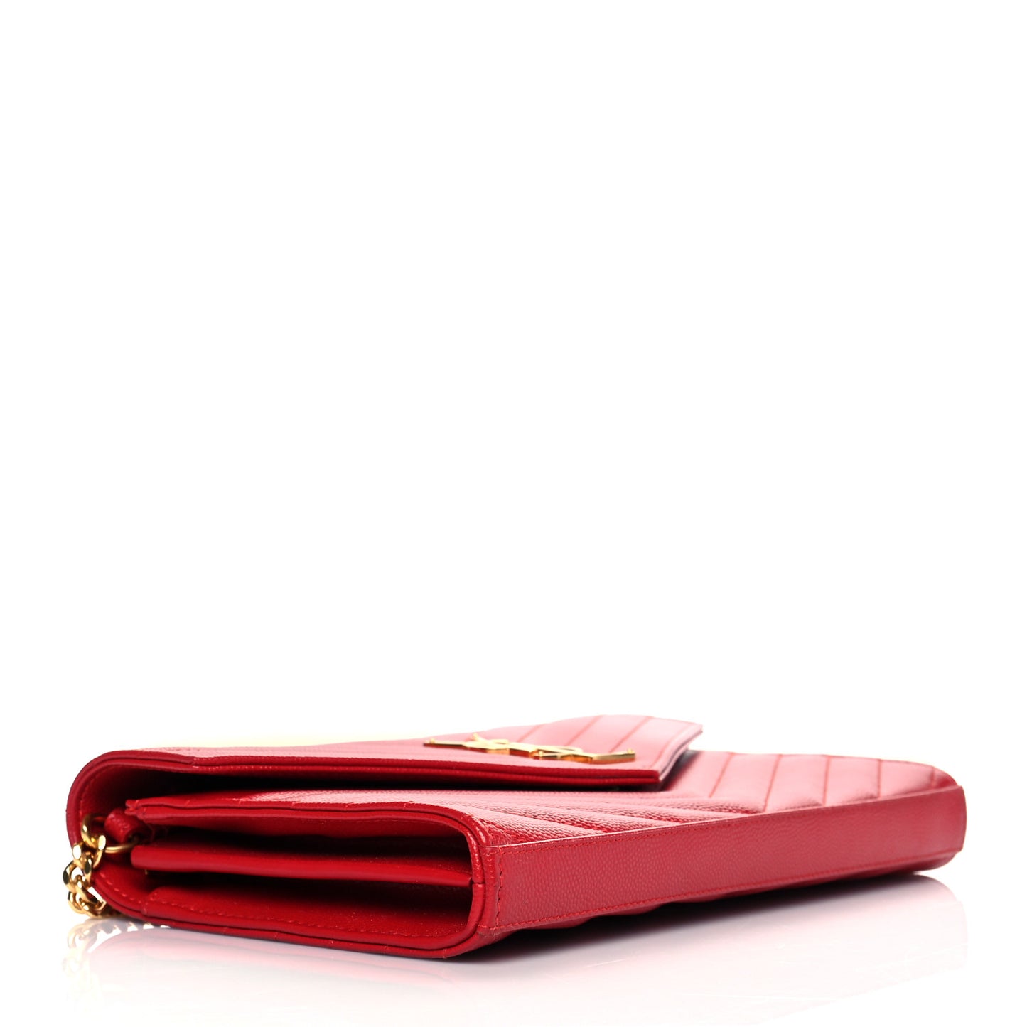 Grain De Poudre Matelasse Chevron Monogram Envelope Chain Wallet New Red