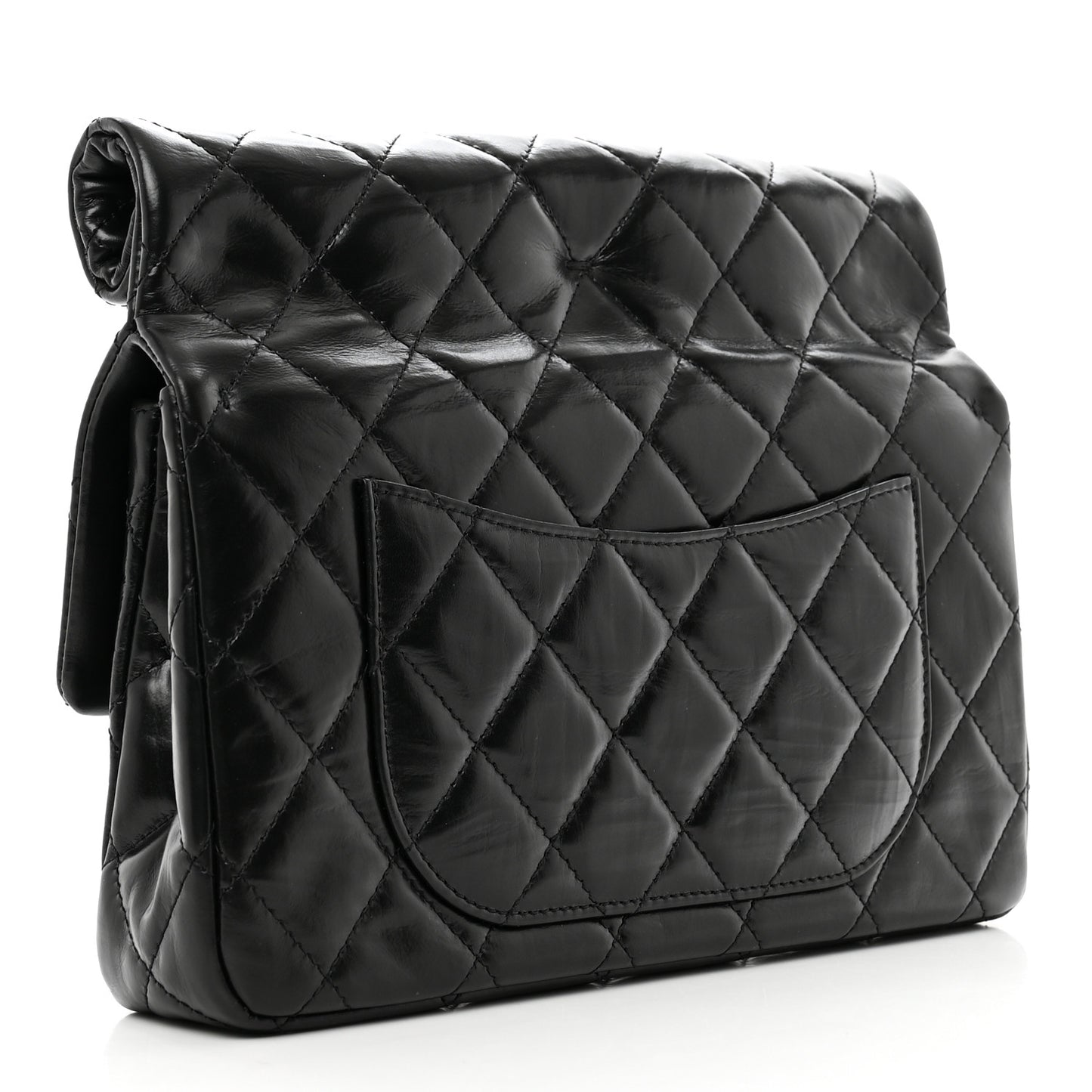 Crumpled Calfskin Quilted Clutch Black