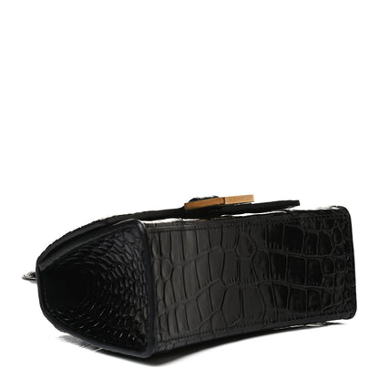 Balenciaga Shiny Calfskin Crocodile Embossed Hourglass Top Handle Bag XS Black 3 of 13