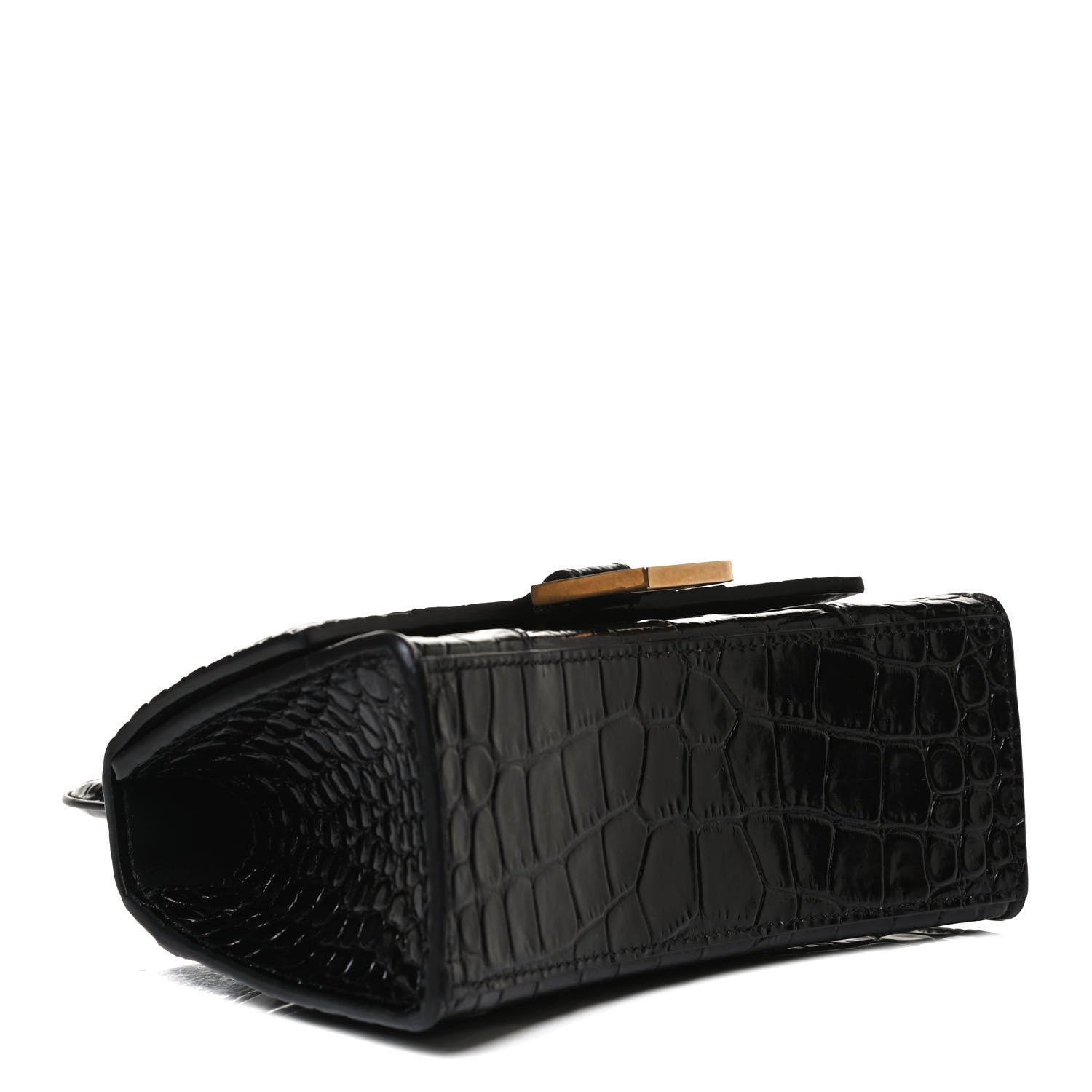 Balenciaga Shiny Calfskin Crocodile Embossed Hourglass Top Handle Bag XS Black 4 of 17