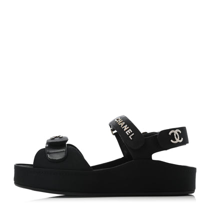 Chanel Grosgrain Crystal Logo Platform Sandals 39 Black 1 of 6